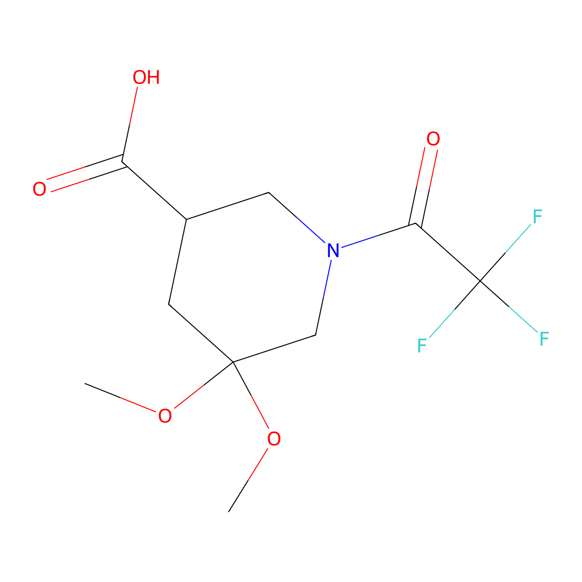 5,5-Dimethoxy-1-(2,2,2-trifluoroacetyl)piperidine-3-carboxylic acid molecular structure, CAS 2680814-07-5