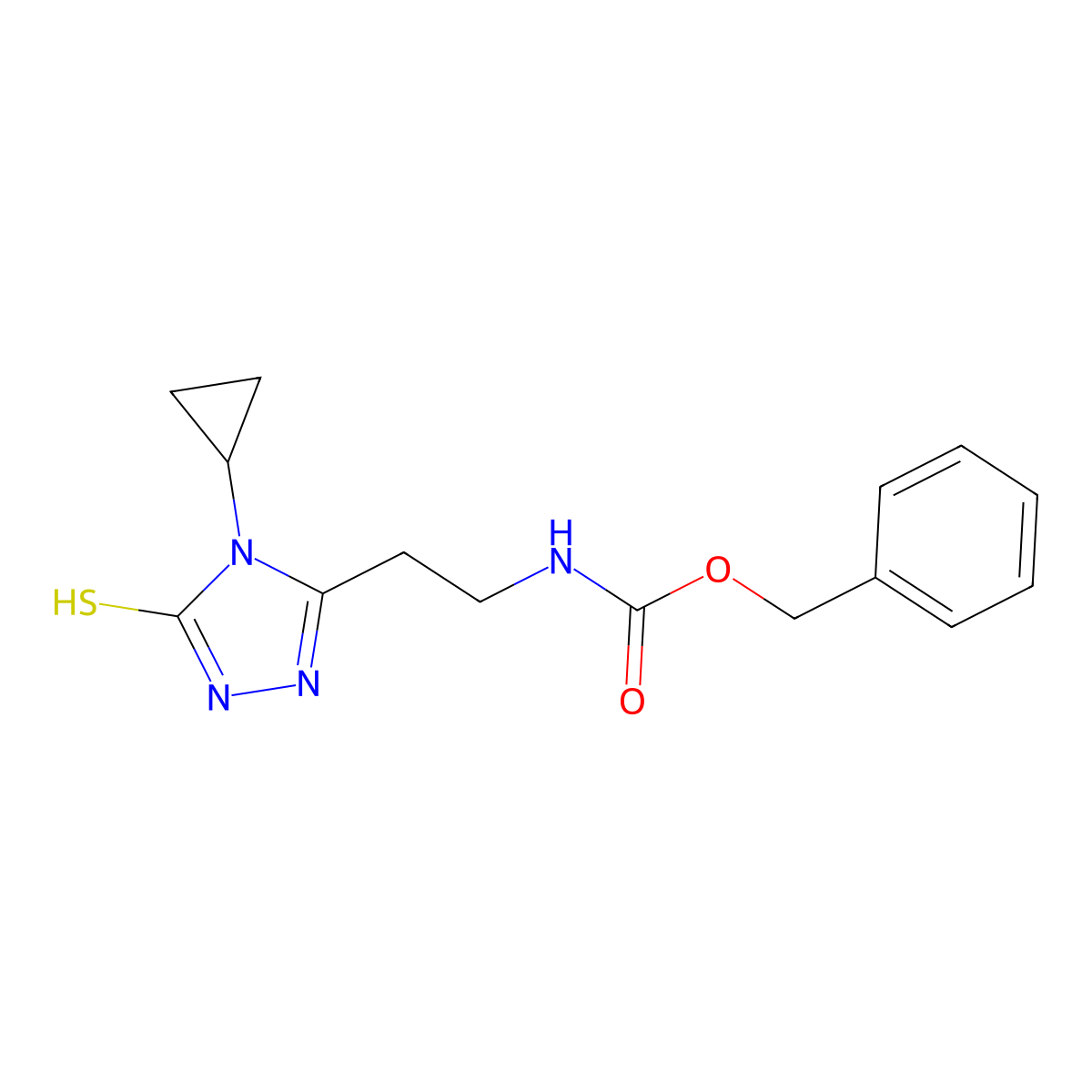 benzyl N-[2-(4-cyclopropyl-5-sulfanyl-4H-1,2,4-triazol-3-yl)ethyl]carbamate molecular structure, CAS 2680814-23-5