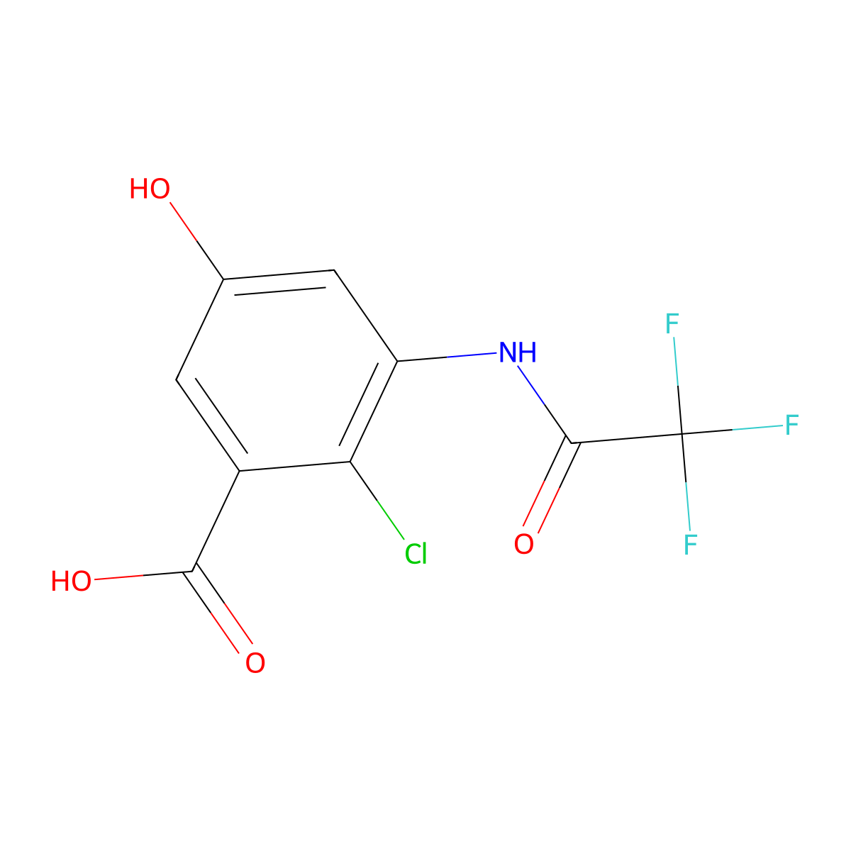 2-Chloro-5-hydroxy-3-(2,2,2-trifluoroacetamido)benzoic acid molecular structure, CAS 2680814-27-9