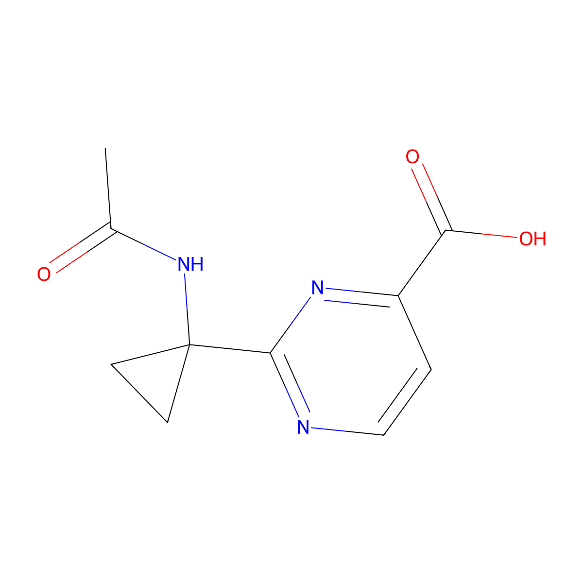 2-(1-Acetamidocyclopropyl)pyrimidine-4-carboxylic acid molecular structure, CAS 2680814-42-8