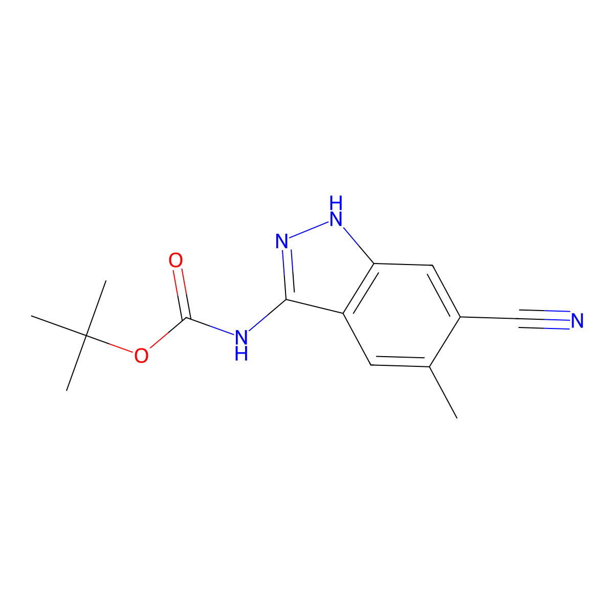 tert-butyl N-(6-cyano-5-methyl-1H-indazol-3-yl)carbamate molecular structure, CAS 2680814-43-9