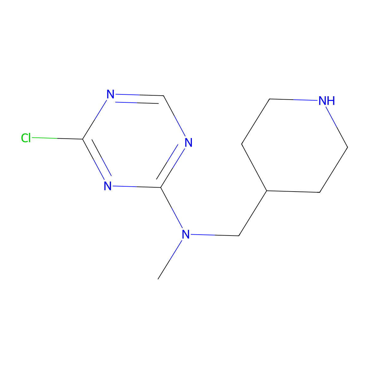 4-chloro-N-methyl-N-[(piperidin-4-yl)methyl]-1,3,5-triazin-2-amine molecular structure, CAS 2680814-46-2