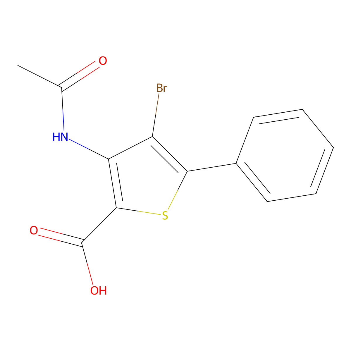 4-Bromo-3-acetamido-5-phenylthiophene-2-carboxylic acid molecular structure, CAS 2680814-55-3