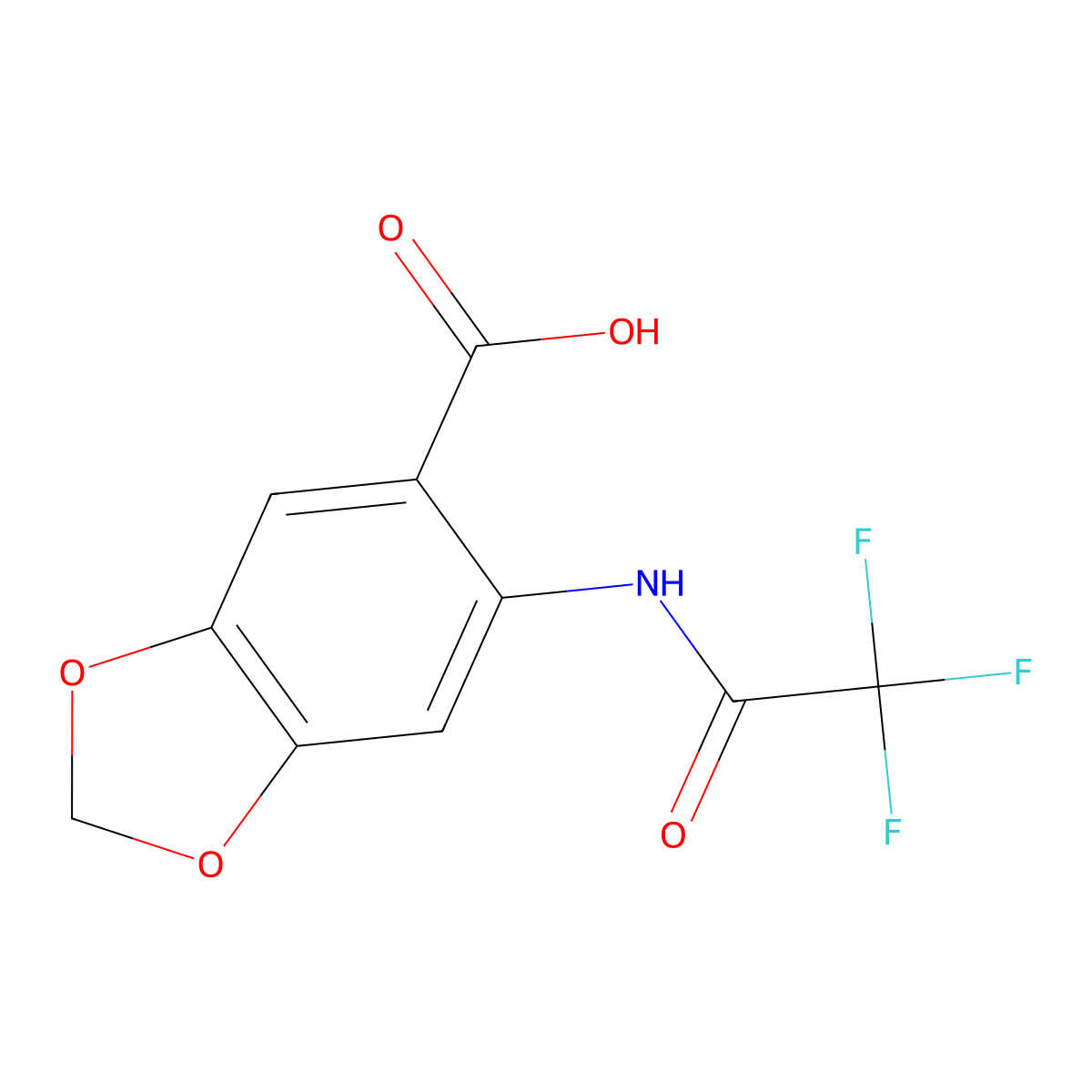 6-(2,2,2-Trifluoroacetamido)-1,3-dioxaindane-5-carboxylic acid molecular structure, CAS 2680814-60-0