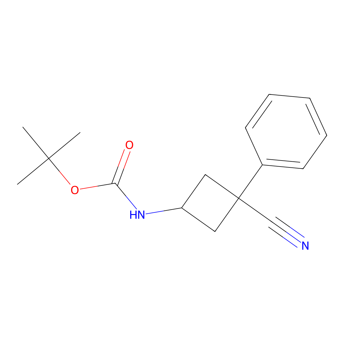 tert-butyl N-(3-cyano-3-phenylcyclobutyl)carbamate molecular structure, CAS 2680814-65-5