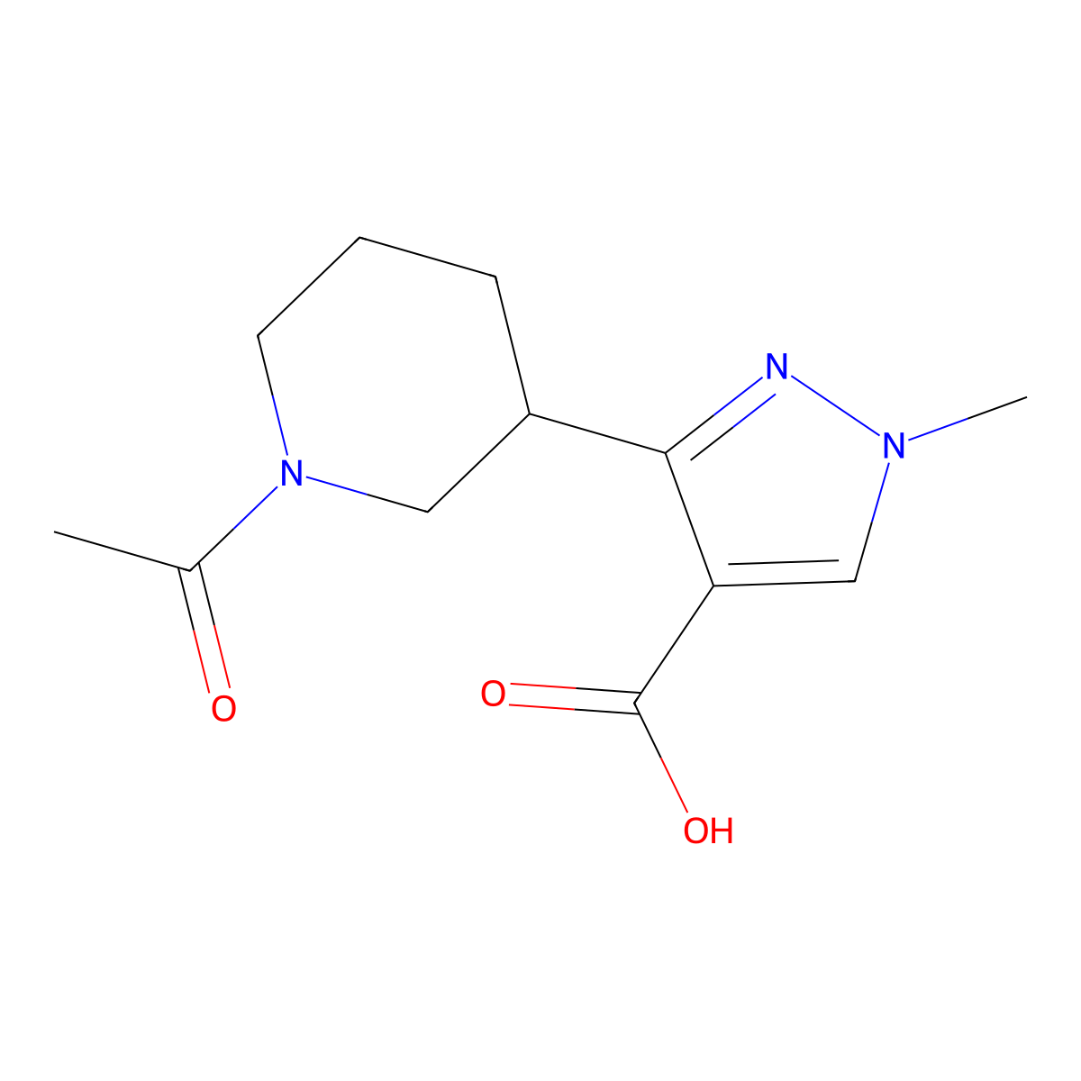 3-(1-acetylpiperidin-3-yl)-1-methyl-1H-pyrazole-4-carboxylic acid molecular structure, CAS 2680814-81-5