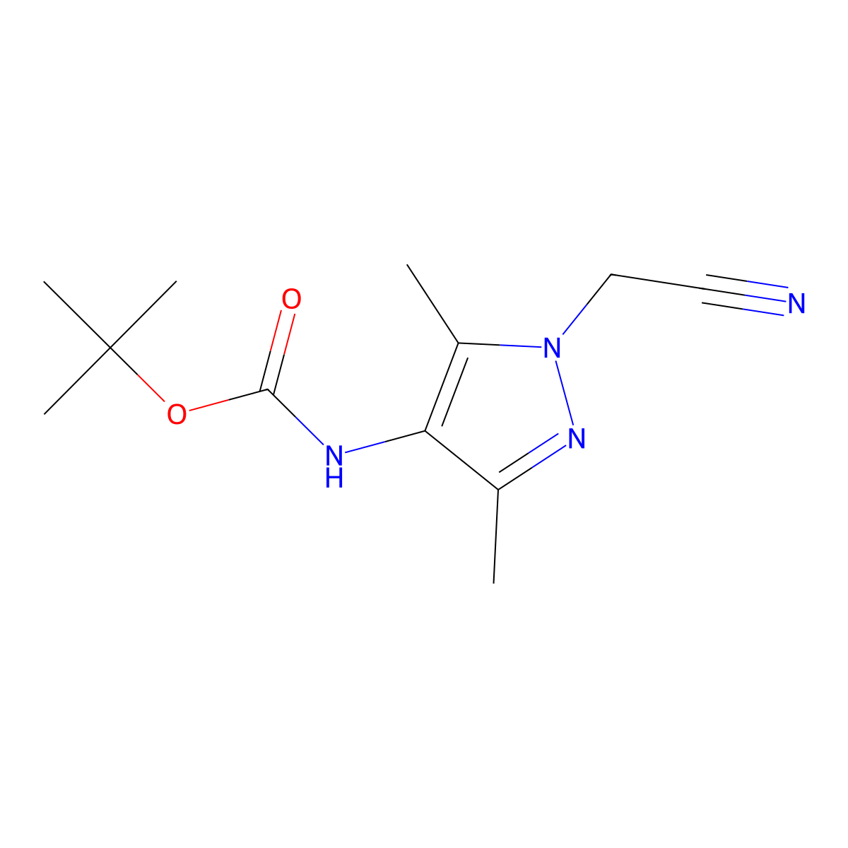 tert-butyl N-[1-(cyanomethyl)-3,5-dimethyl-1H-pyrazol-4-yl]carbamate molecular structure, CAS 2680814-89-3