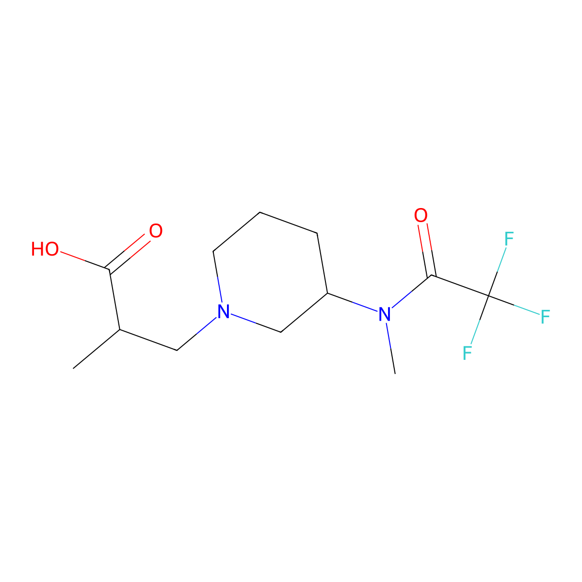 2-methyl-3-[3-(2,2,2-trifluoro-N-methylacetamido)piperidin-1-yl]propanoic acid molecular structure, CAS 2680815-02-3