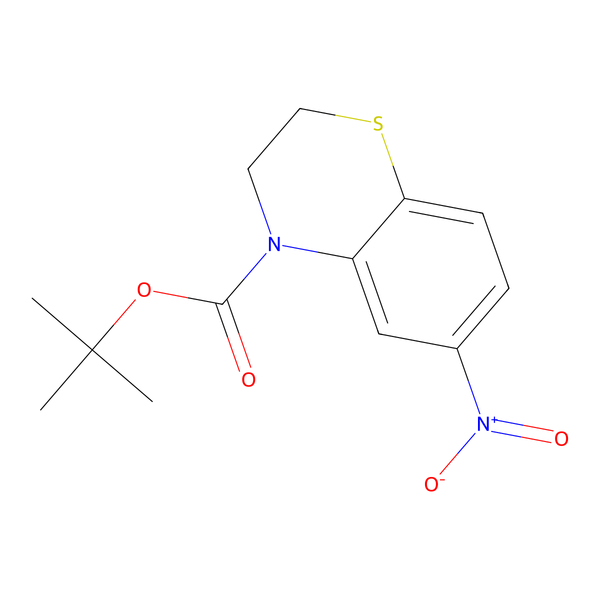 tert-butyl 6-nitro-3,4-dihydro-2H-1,4-benzothiazine-4-carboxylate molecular structure, CAS 2680815-05-6