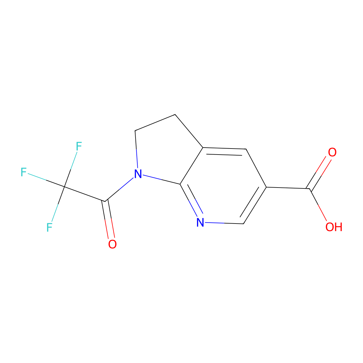 1-(2,2,2-trifluoroacetyl)-1H,2H,3H-pyrrolo[2,3-b]pyridine-5-carboxylic acid molecular structure, CAS 2680815-14-7