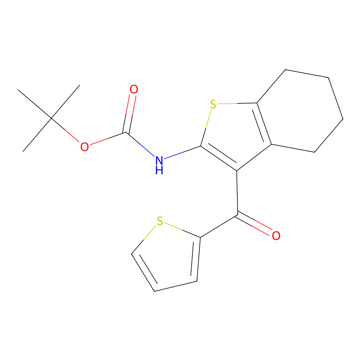 tert-butyl N-[3-(thiophene-2-carbonyl)-4,5,6,7-tetrahydro-1-benzothiophen-2-yl]carbamate molecular structure, CAS 2680815-30-7