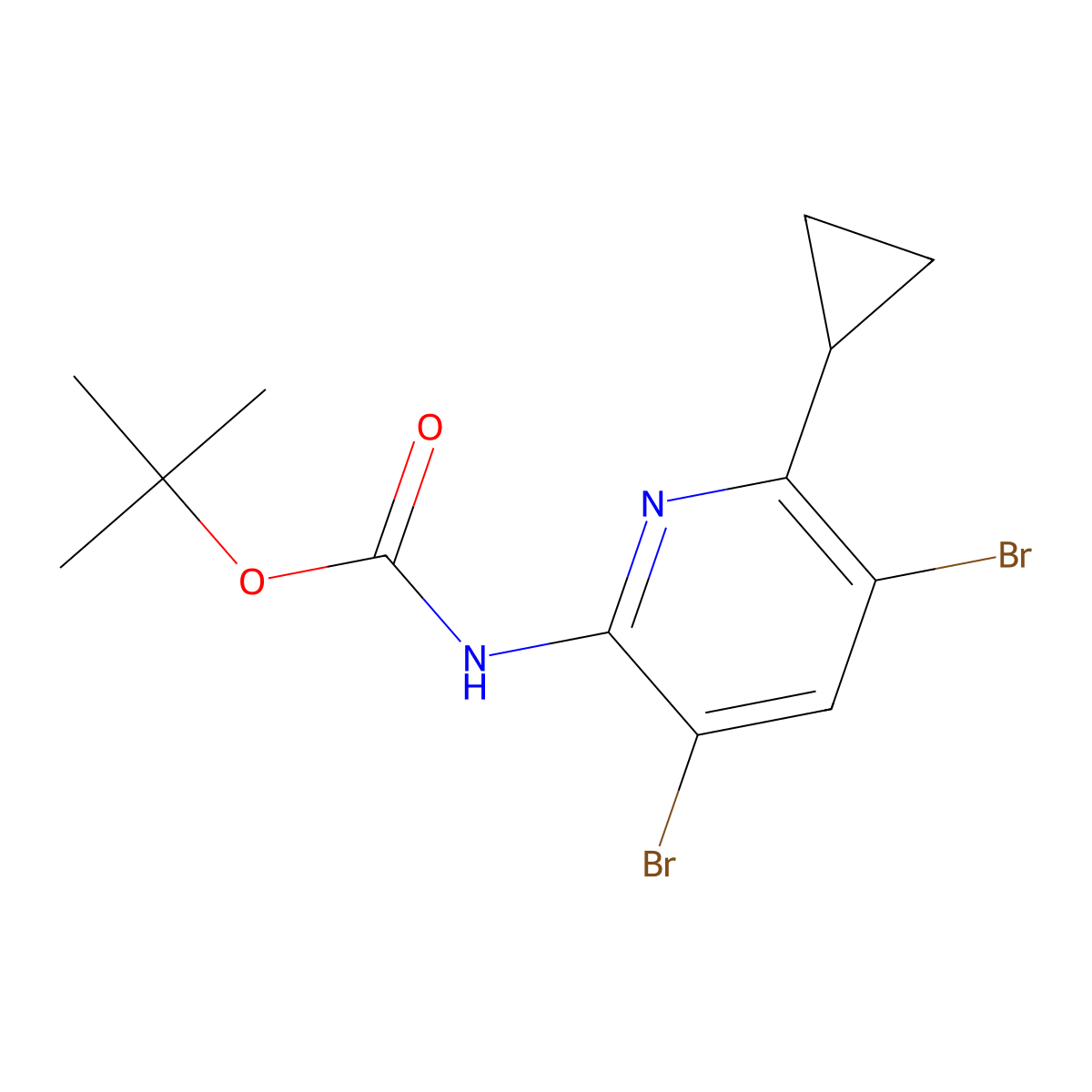 tert-butyl N-(3,5-dibromo-6-cyclopropylpyridin-2-yl)carbamate molecular structure, CAS 2680815-34-1