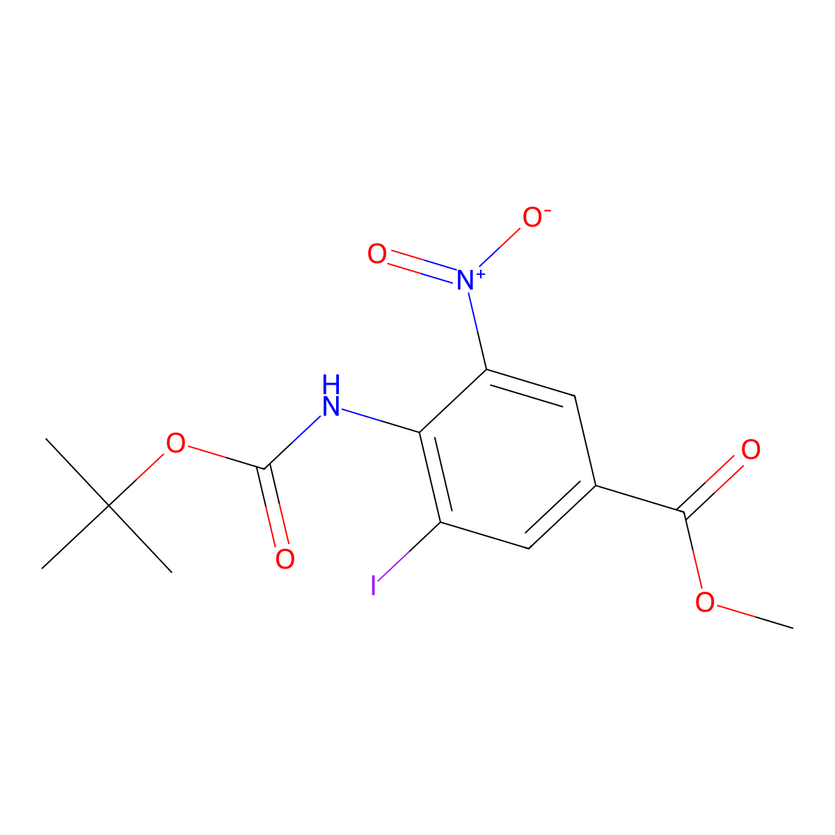 Methyl 4-{[(tert-butoxy)carbonyl]amino}-3-iodo-5-nitrobenzoate molecular structure, CAS 2680815-36-3