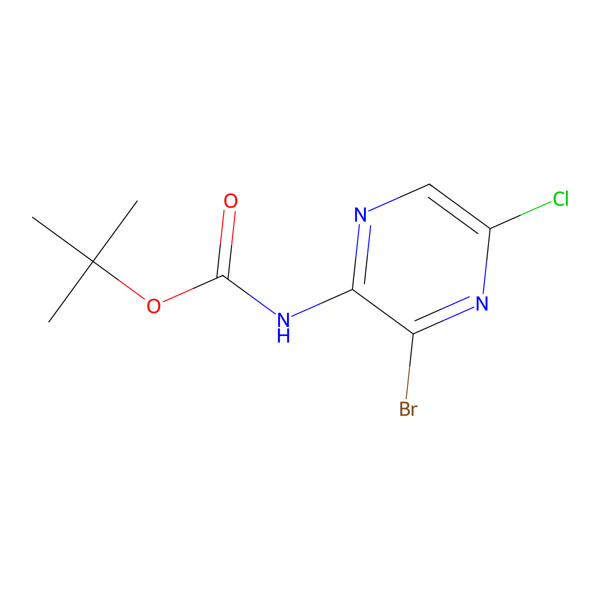 tert-butyl N-(3-bromo-5-chloropyrazin-2-yl)carbamate molecular structure, CAS 2680815-44-3