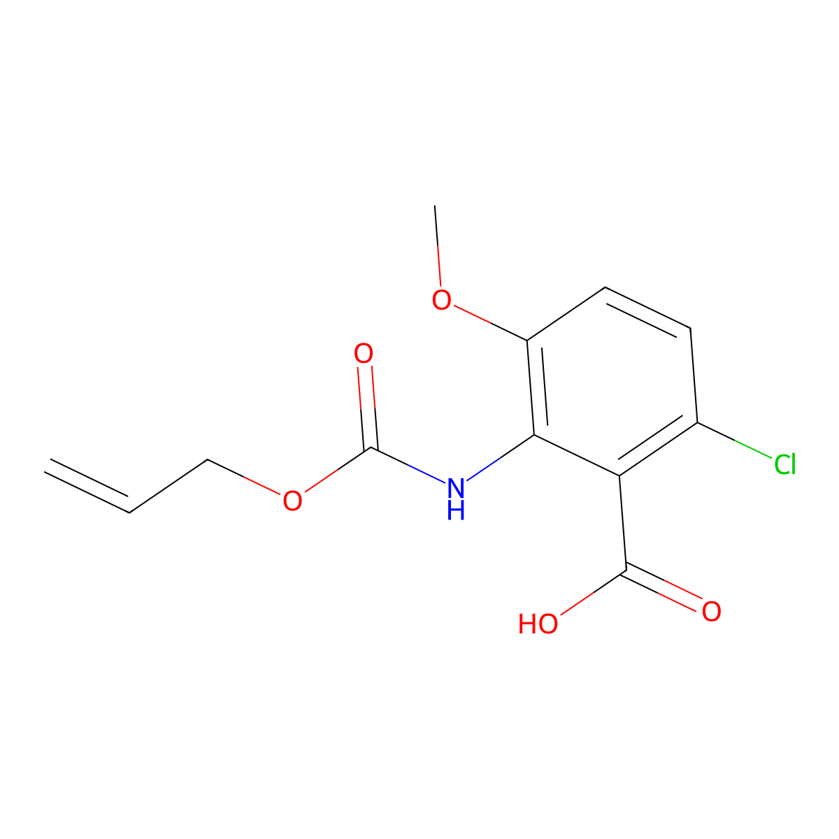 6-Chloro-3-methoxy-2-{[(prop-2-en-1-yloxy)carbonyl]amino}benzoic acid molecular structure, CAS 2680815-49-8