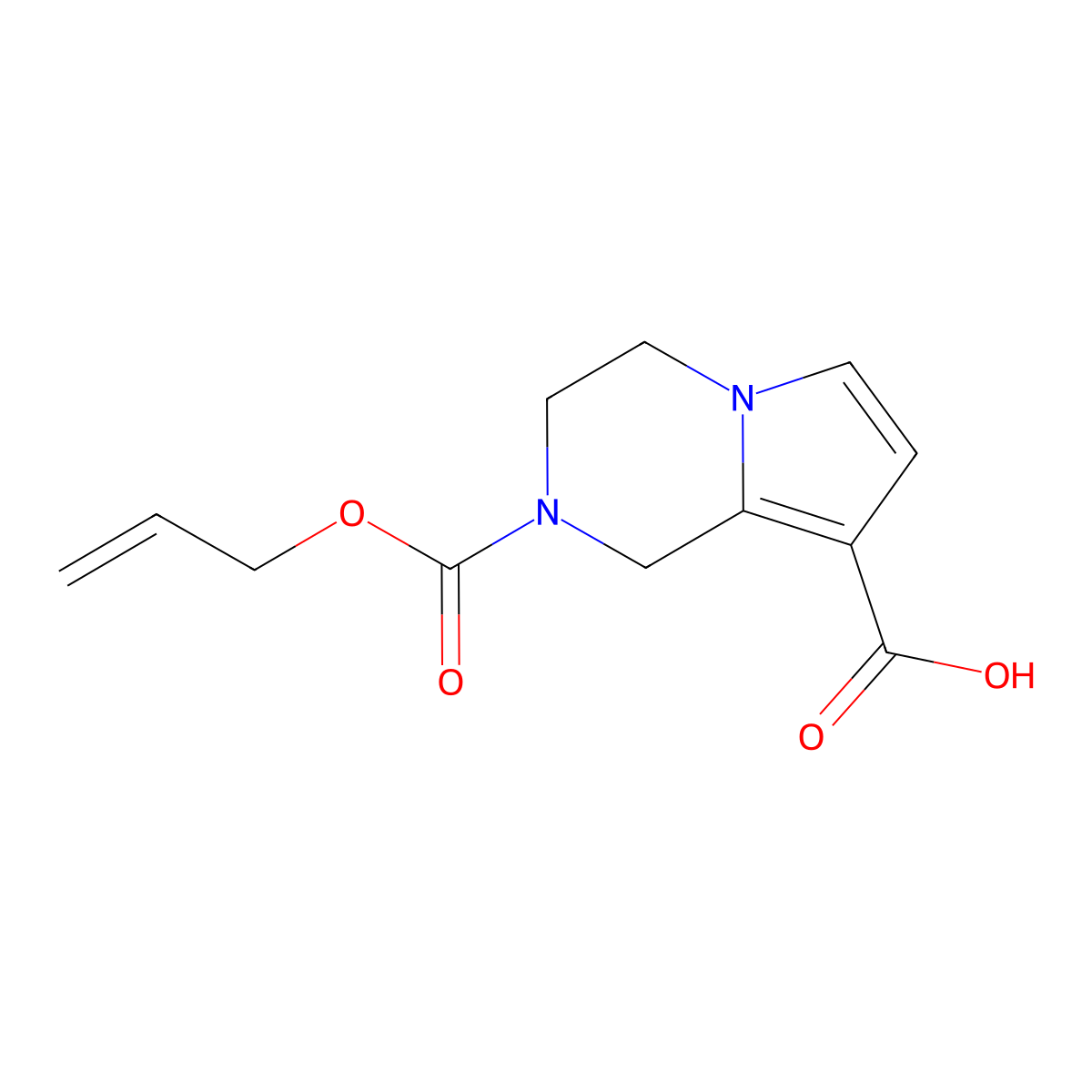 2-[(prop-2-en-1-yloxy)carbonyl]-1H,2H,3H,4H-pyrrolo[1,2-a]pyrazine-8-carboxylic acid molecular structure, CAS 2680815-55-6