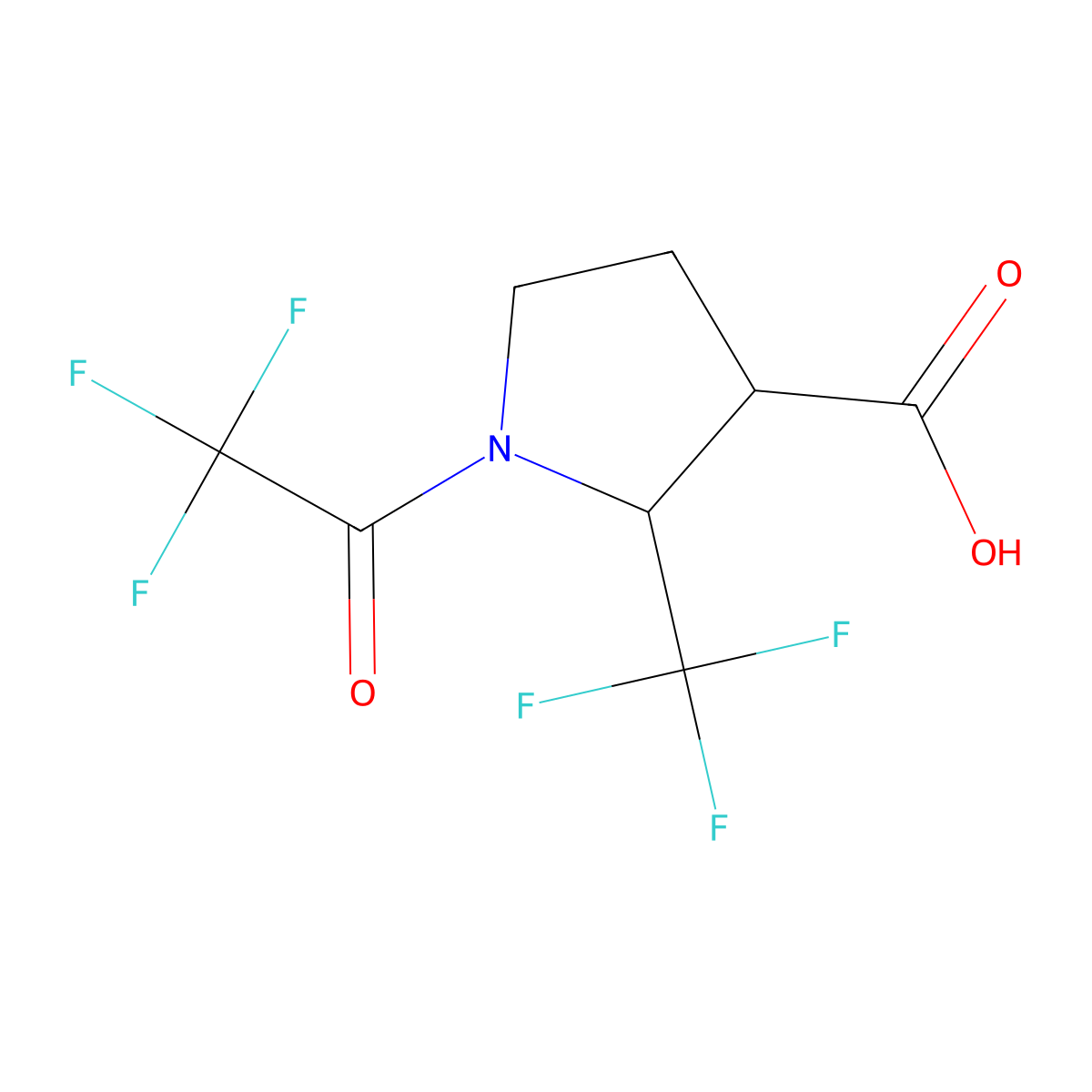 1-(2,2,2-Trifluoroacetyl)-2-(trifluoromethyl)pyrrolidine-3-carboxylic acid molecular structure, CAS 2680815-60-3