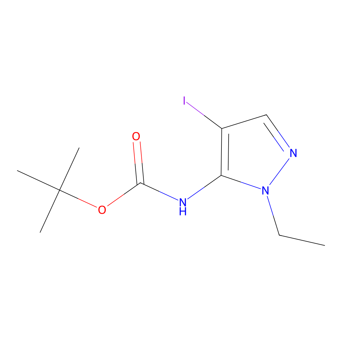 tert-butyl N-(1-ethyl-4-iodo-1H-pyrazol-5-yl)carbamate molecular structure, CAS 2680815-61-4