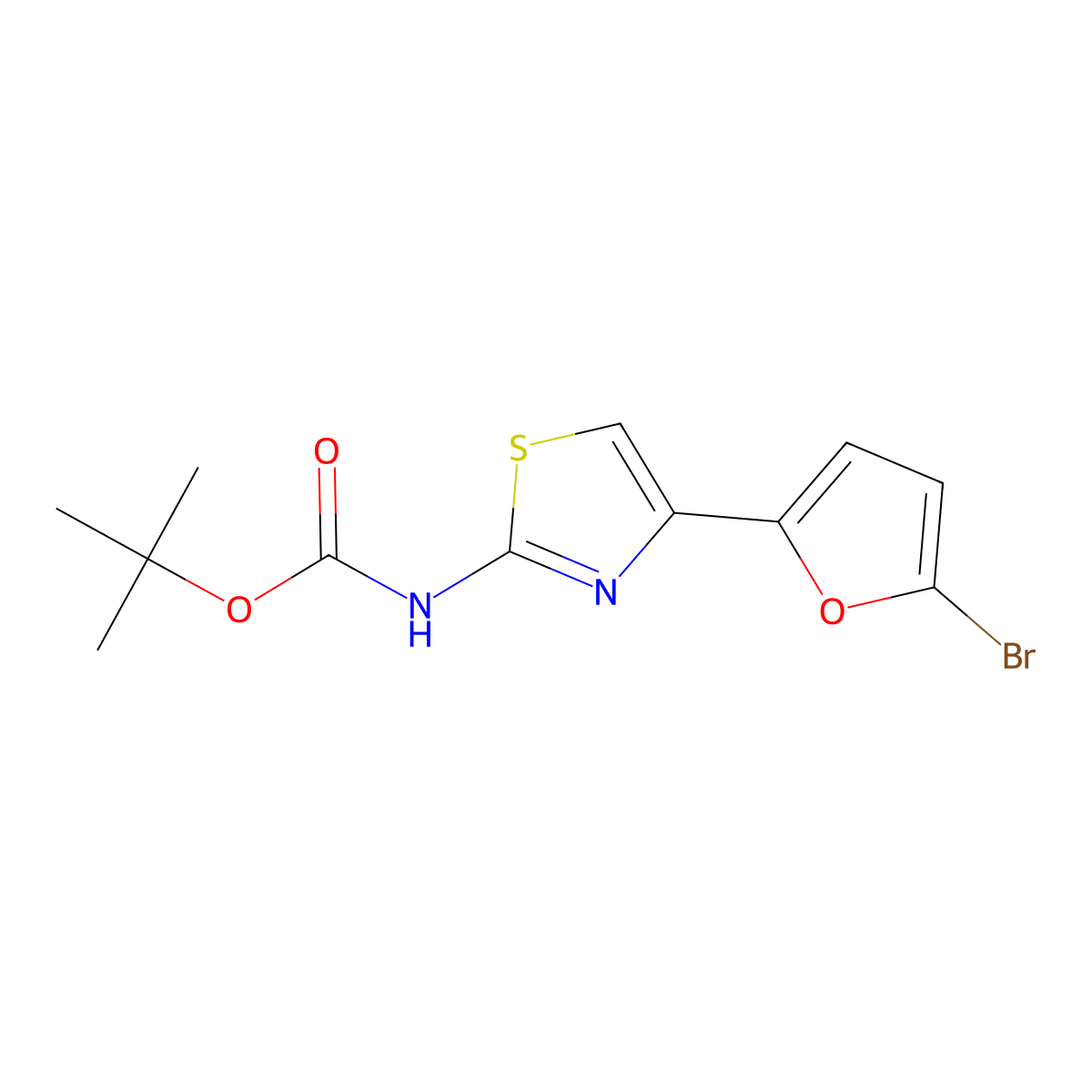 tert-butyl N-[4-(5-bromofuran-2-yl)-1,3-thiazol-2-yl]carbamate molecular structure, CAS 2680815-64-7