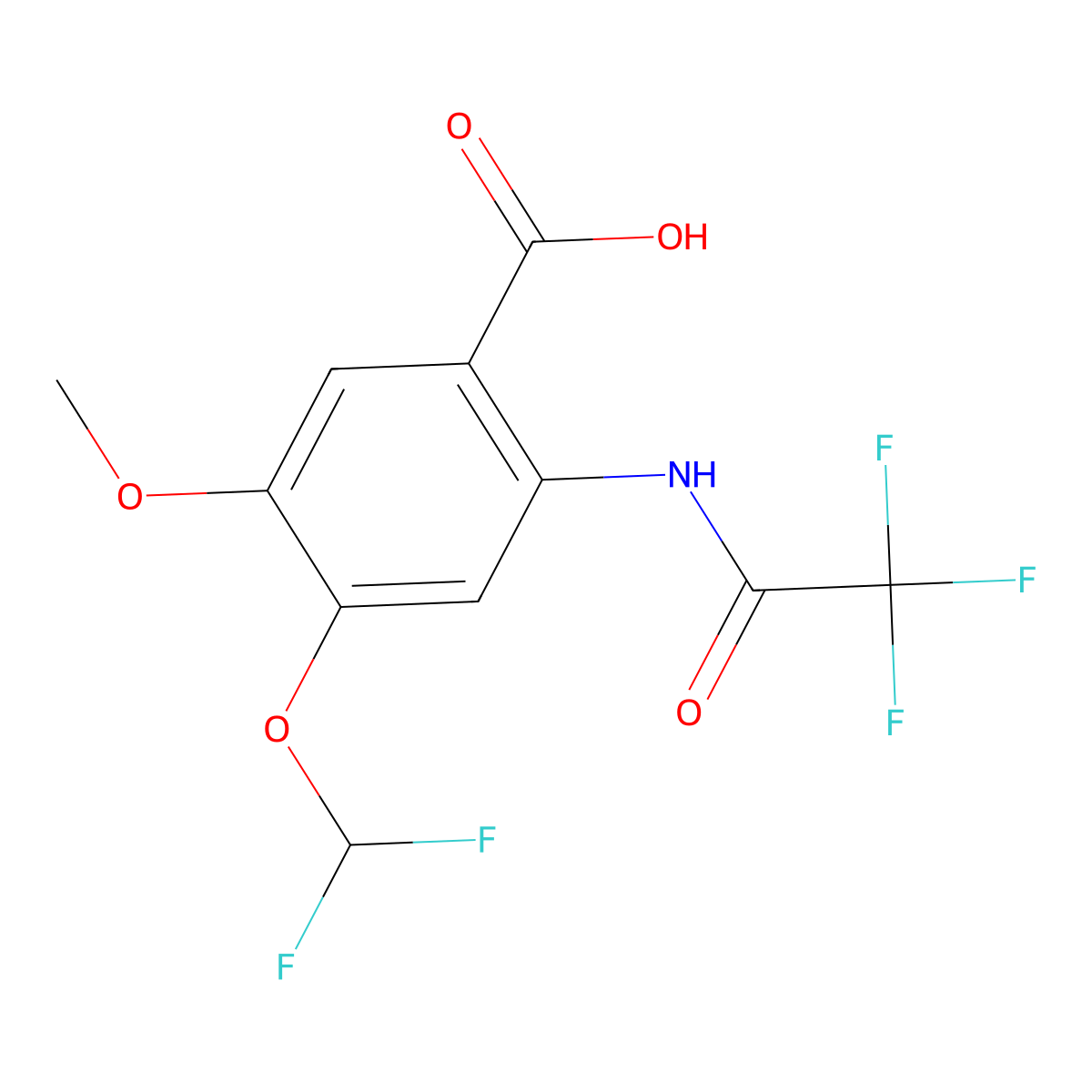 4-(Difluoromethoxy)-5-methoxy-2-(2,2,2-trifluoroacetamido)benzoic acid molecular structure, CAS 2680815-68-1