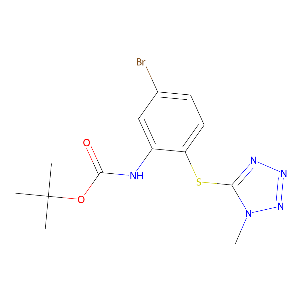 tert-butyl N-{5-bromo-2-[(1-methyl-1H-1,2,3,4-tetrazol-5-yl)sulfanyl]phenyl}carbamate molecular structure, CAS 2680815-75-0