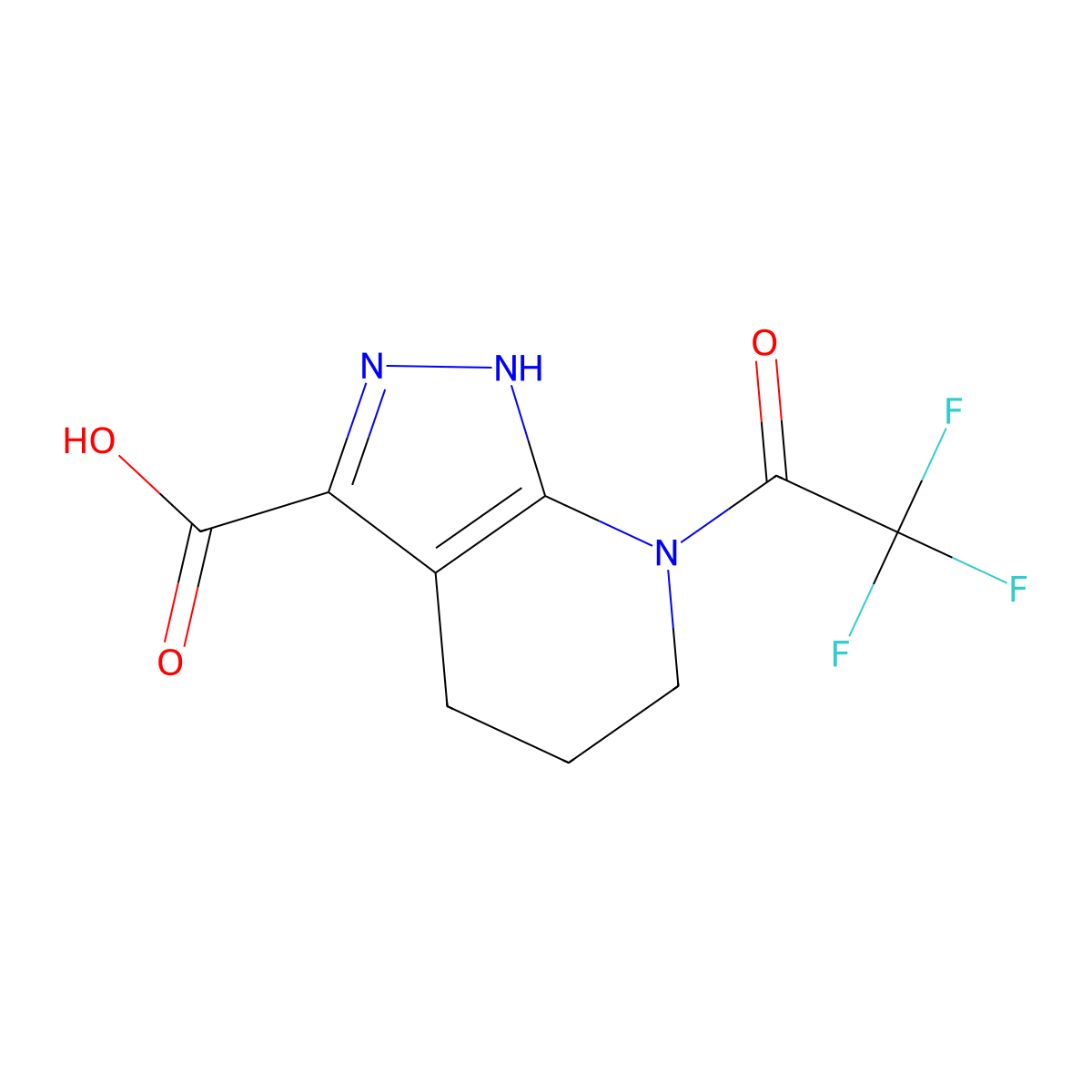 7-(2,2,2-trifluoroacetyl)-1H,4H,5H,6H,7H-pyrazolo[3,4-b]pyridine-3-carboxylic acid molecular structure, CAS 2680815-93-2