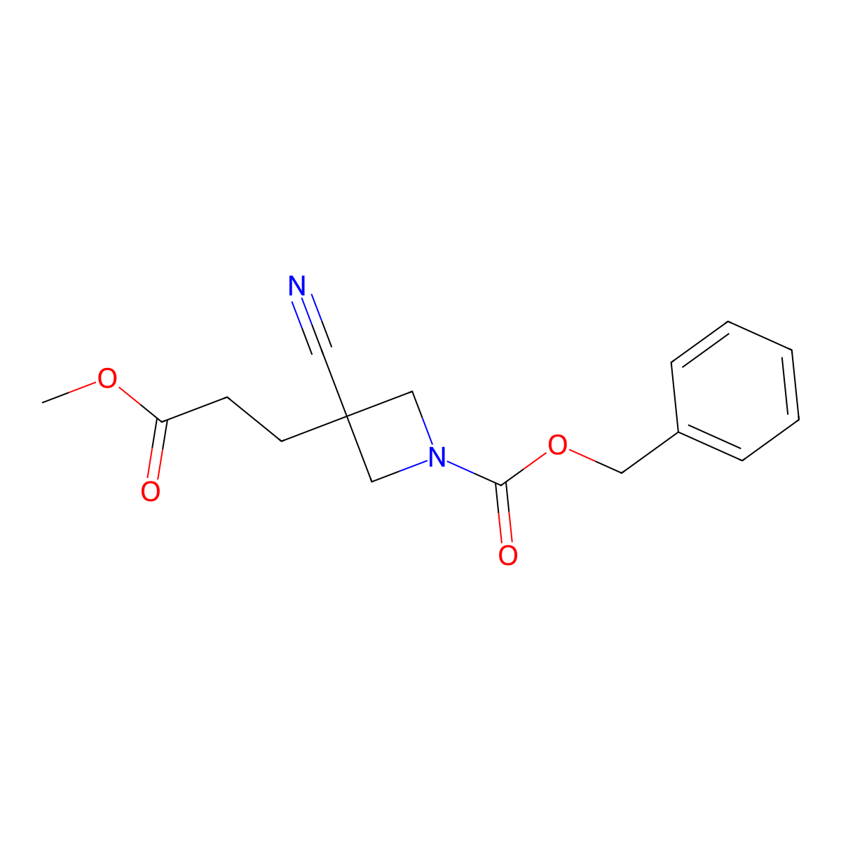 Benzyl 3-cyano-3-(3-methoxy-3-oxopropyl)azetidine-1-carboxylate molecular structure, CAS 2680816-07-1