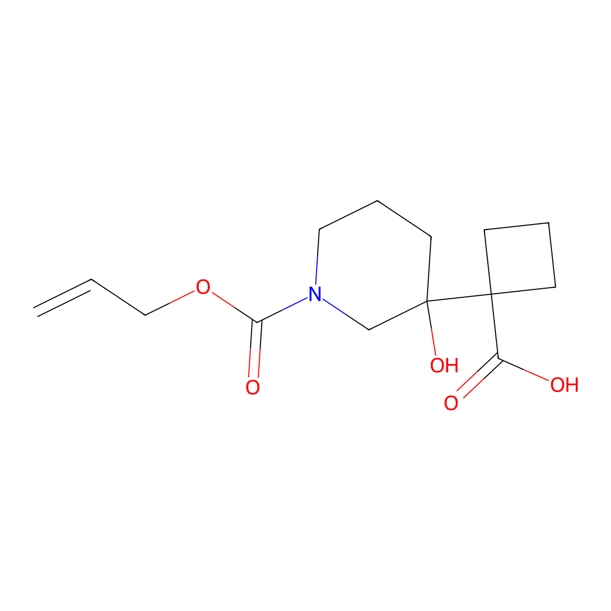 1-{3-Hydroxy-1-[(prop-2-en-1-yloxy)carbonyl]piperidin-3-yl}cyclobutane-1-carboxylic acid molecular structure, CAS 2680816-13-9