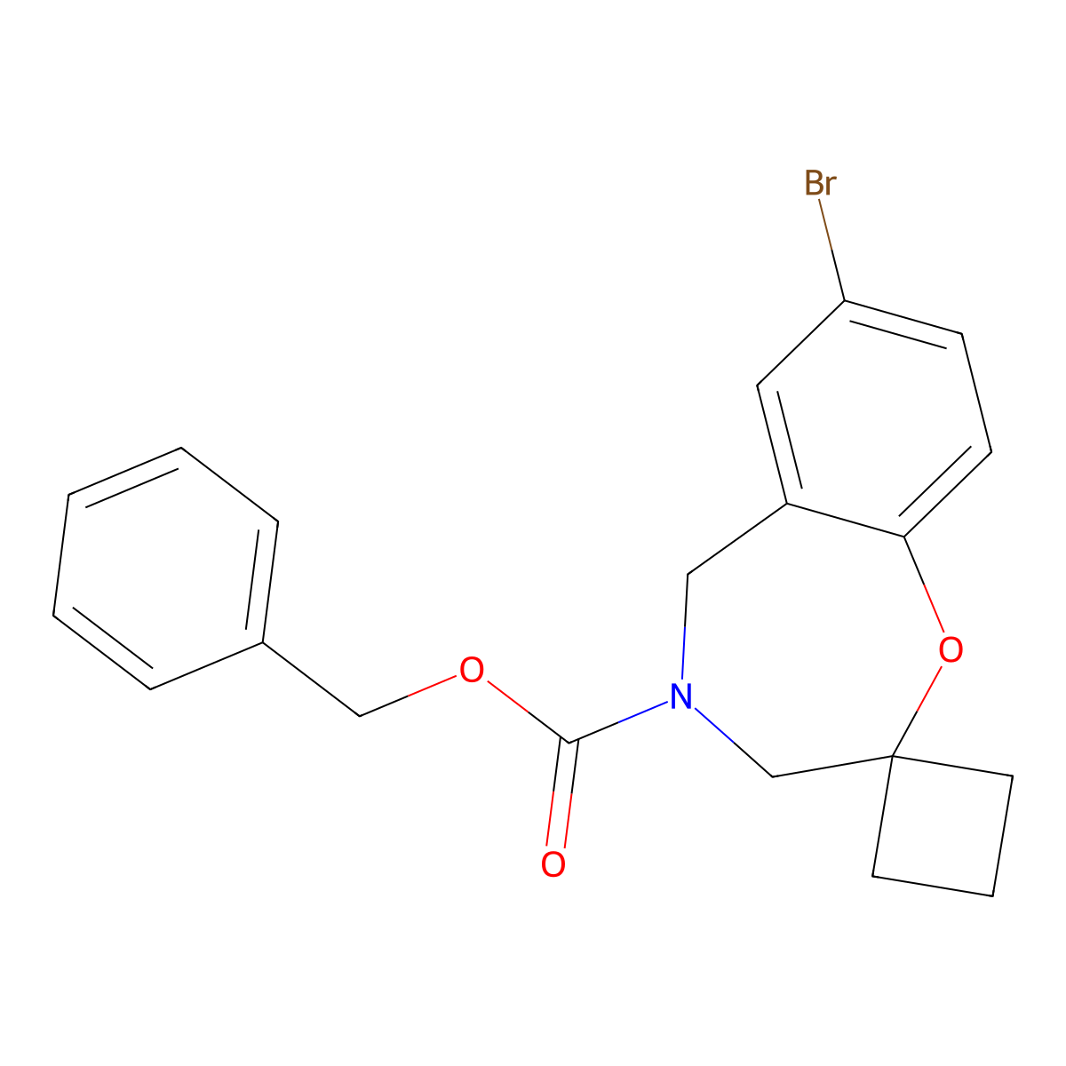 benzyl 7-bromo-4,5-dihydro-3H-spiro[1,4-benzoxazepine-2,1'-cyclobutane]-4-carboxylate molecular structure, CAS 2680816-19-5