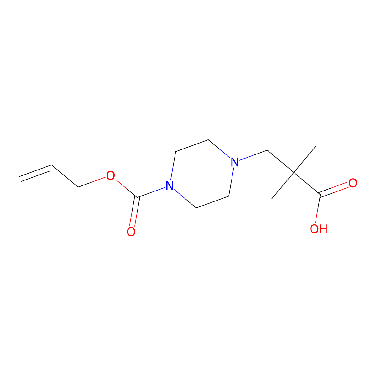 2,2-Dimethyl-3-{4-[(prop-2-en-1-yloxy)carbonyl]piperazin-1-yl}propanoic acid molecular structure, CAS 2680816-63-9