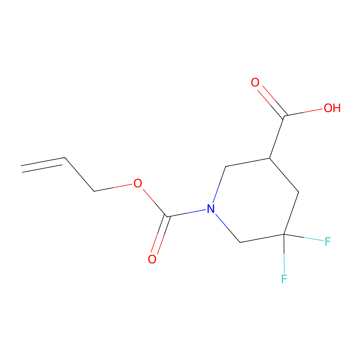 5,5-Difluoro-1-[(prop-2-en-1-yloxy)carbonyl]piperidine-3-carboxylic acid molecular structure, CAS 2680816-74-2
