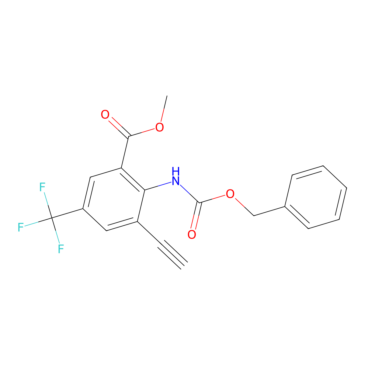 Methyl 2-{[(benzyloxy)carbonyl]amino}-3-ethynyl-5-(trifluoromethyl)benzoate molecular structure, CAS 2680816-84-4