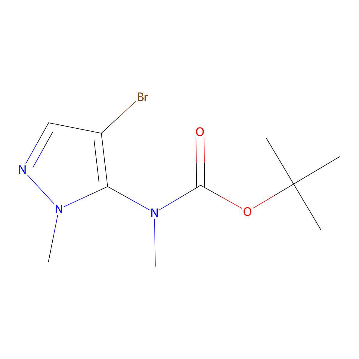 tert-butyl N-(4-bromo-1-methyl-1H-pyrazol-5-yl)-N-methylcarbamate molecular structure, CAS 2680816-96-8