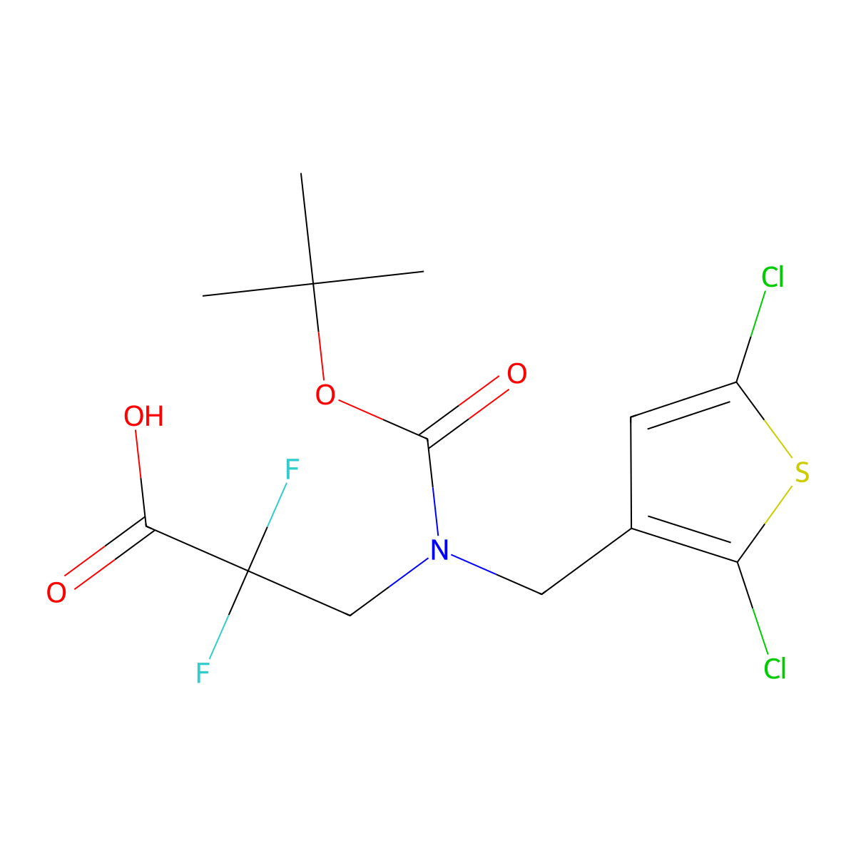 3-{[(Tert-butoxy)carbonyl][(2,5-dichlorothiophen-3-yl)methyl]amino}-2,2-difluoropropanoic acid molecular structure, CAS 2680817-22-3