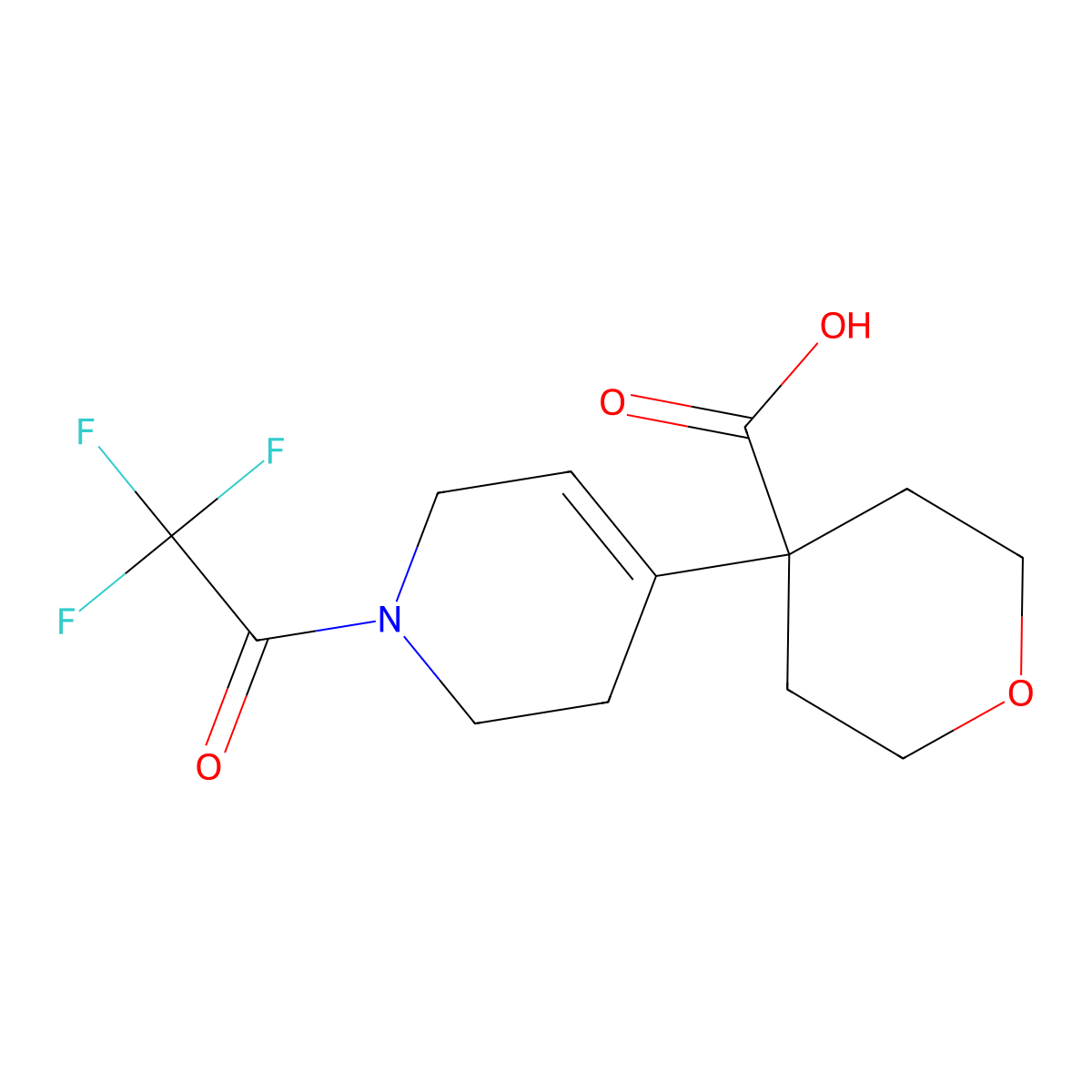 4-[1-(2,2,2-Trifluoroacetyl)-1,2,3,6-tetrahydropyridin-4-yl]oxane-4-carboxylic acid molecular structure, CAS 2680817-26-7