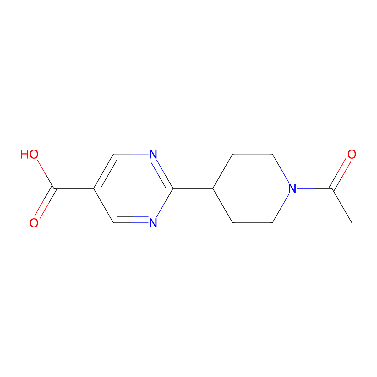 2-(1-Acetylpiperidin-4-yl)pyrimidine-5-carboxylic acid molecular structure, CAS 2680817-37-0
