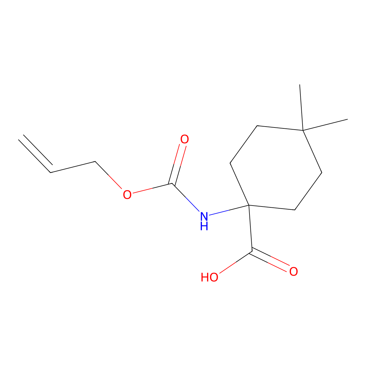 4,4-Dimethyl-1-{[(prop-2-en-1-yloxy)carbonyl]amino}cyclohexane-1-carboxylic acid molecular structure, CAS 2680817-38-1