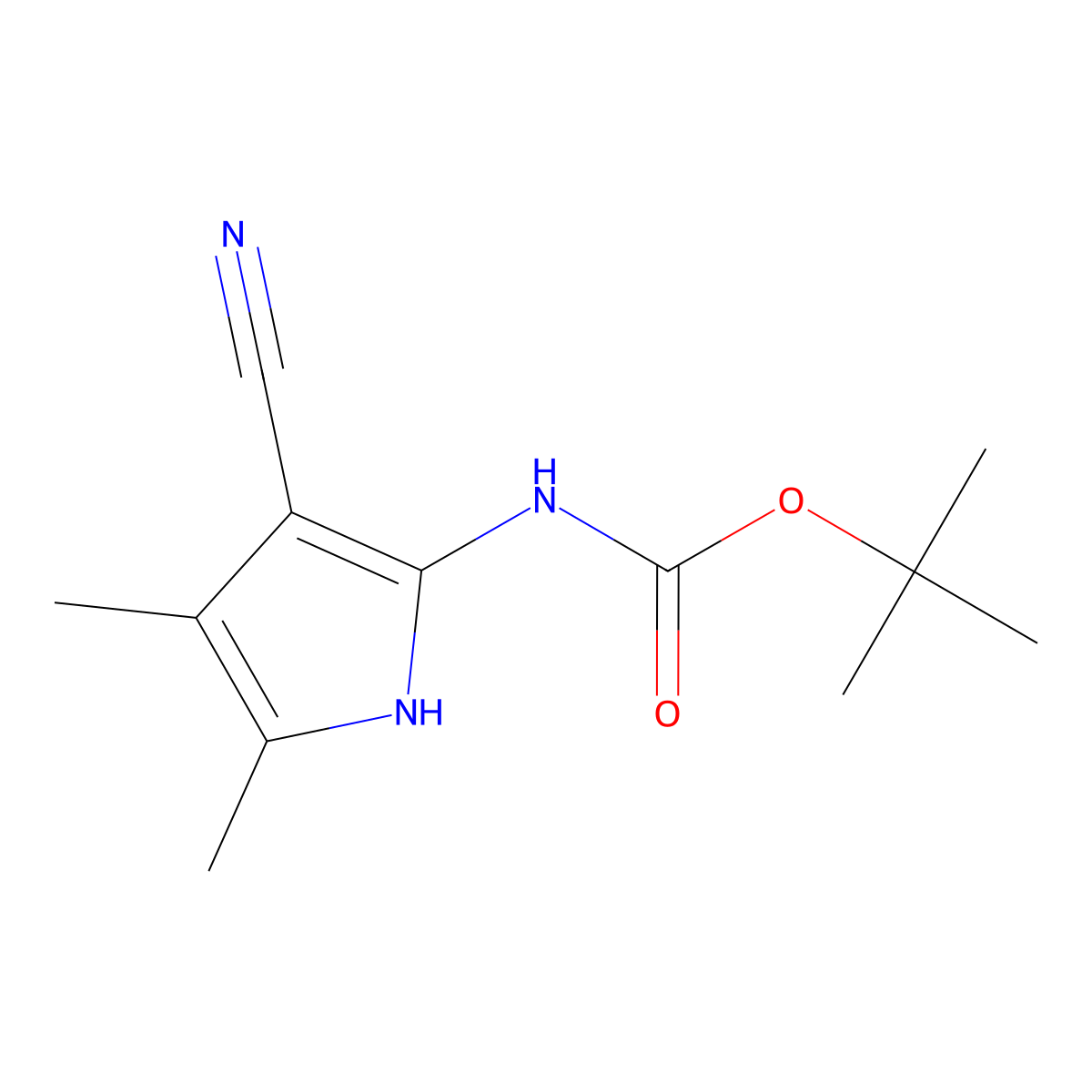 tert-butyl N-(3-cyano-4,5-dimethyl-1H-pyrrol-2-yl)carbamate molecular structure, CAS 2680817-50-7