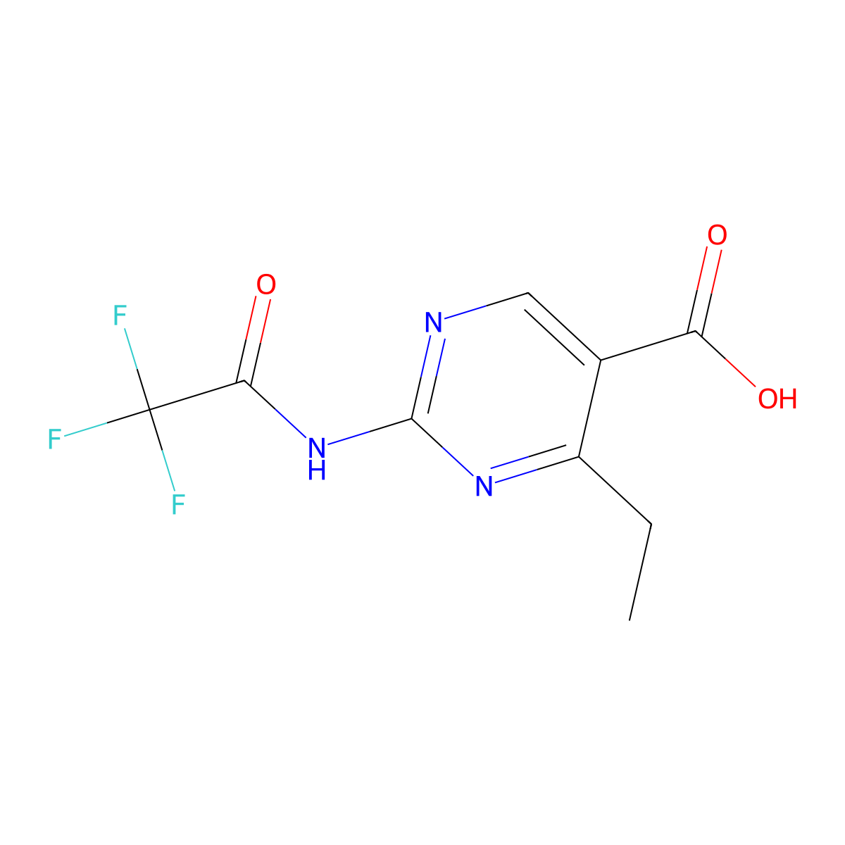 4-Ethyl-2-(2,2,2-trifluoroacetamido)pyrimidine-5-carboxylic acid molecular structure, CAS 2680817-67-6