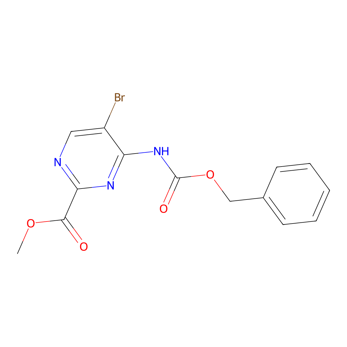 Methyl 4-{[(benzyloxy)carbonyl]amino}-5-bromopyrimidine-2-carboxylate molecular structure, CAS 2680817-71-2