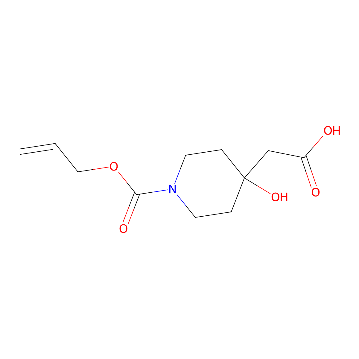 2-{4-Hydroxy-1-[(prop-2-en-1-yloxy)carbonyl]piperidin-4-yl}acetic acid molecular structure, CAS 2680817-74-5