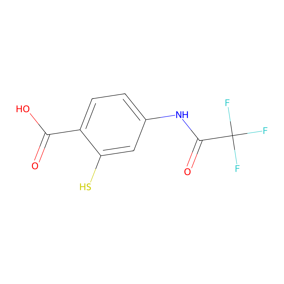 2-Sulfanyl-4-(2,2,2-trifluoroacetamido)benzoic acid molecular structure, CAS 2680817-75-6