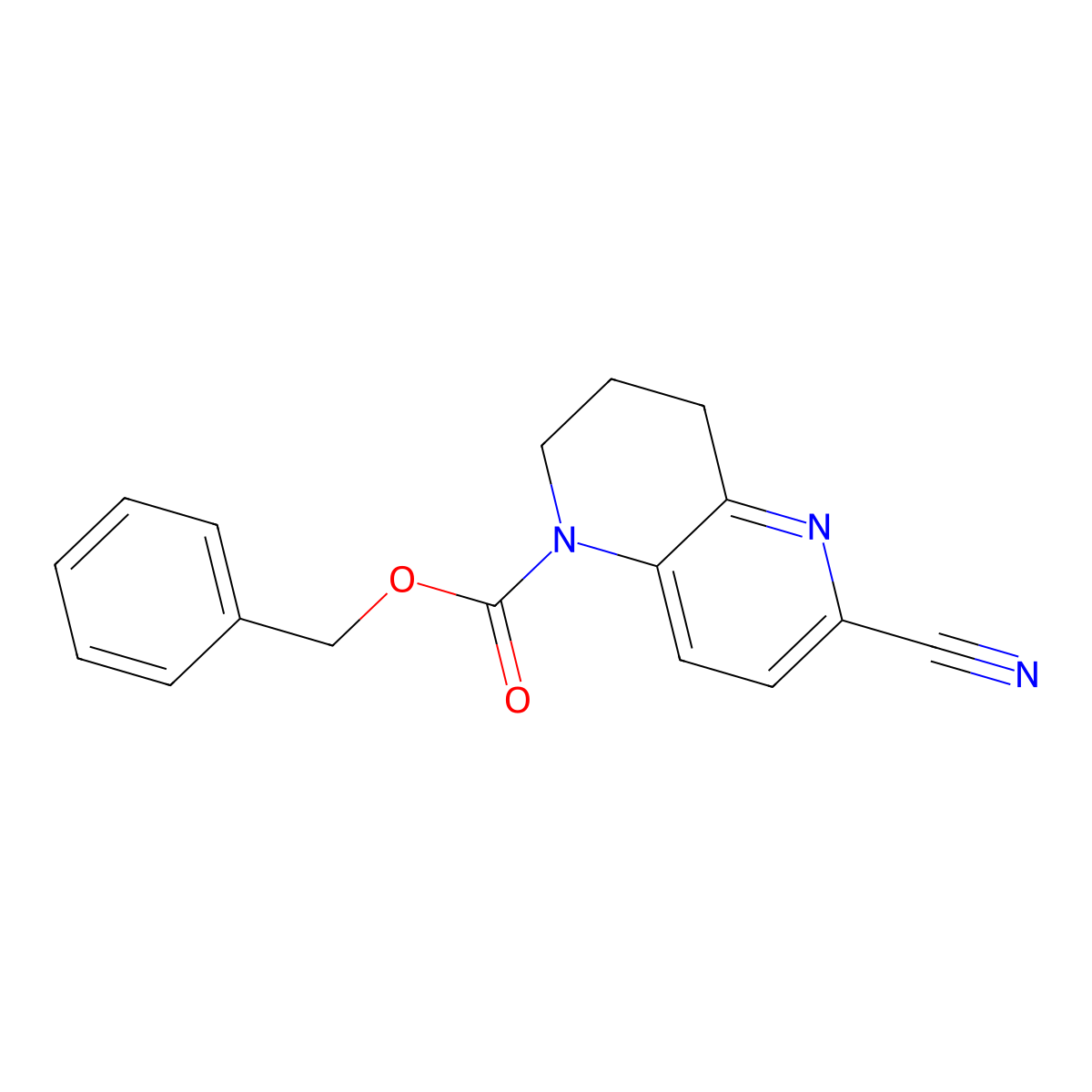 Benzyl 6-cyano-1,2,3,4-tetrahydro-1,5-naphthyridine-1-carboxylate molecular structure, CAS 2680817-77-8