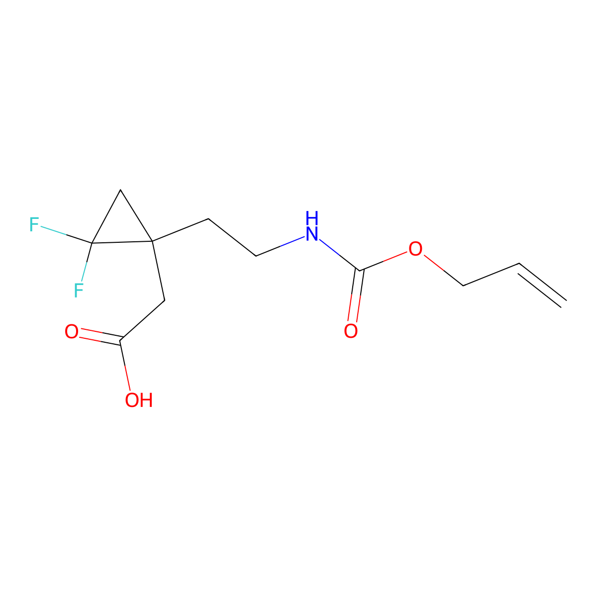 2-[2,2-Difluoro-1-(2-{[(prop-2-en-1-yloxy)carbonyl]amino}ethyl)cyclopropyl]acetic acid molecular structure, CAS 2680817-85-8