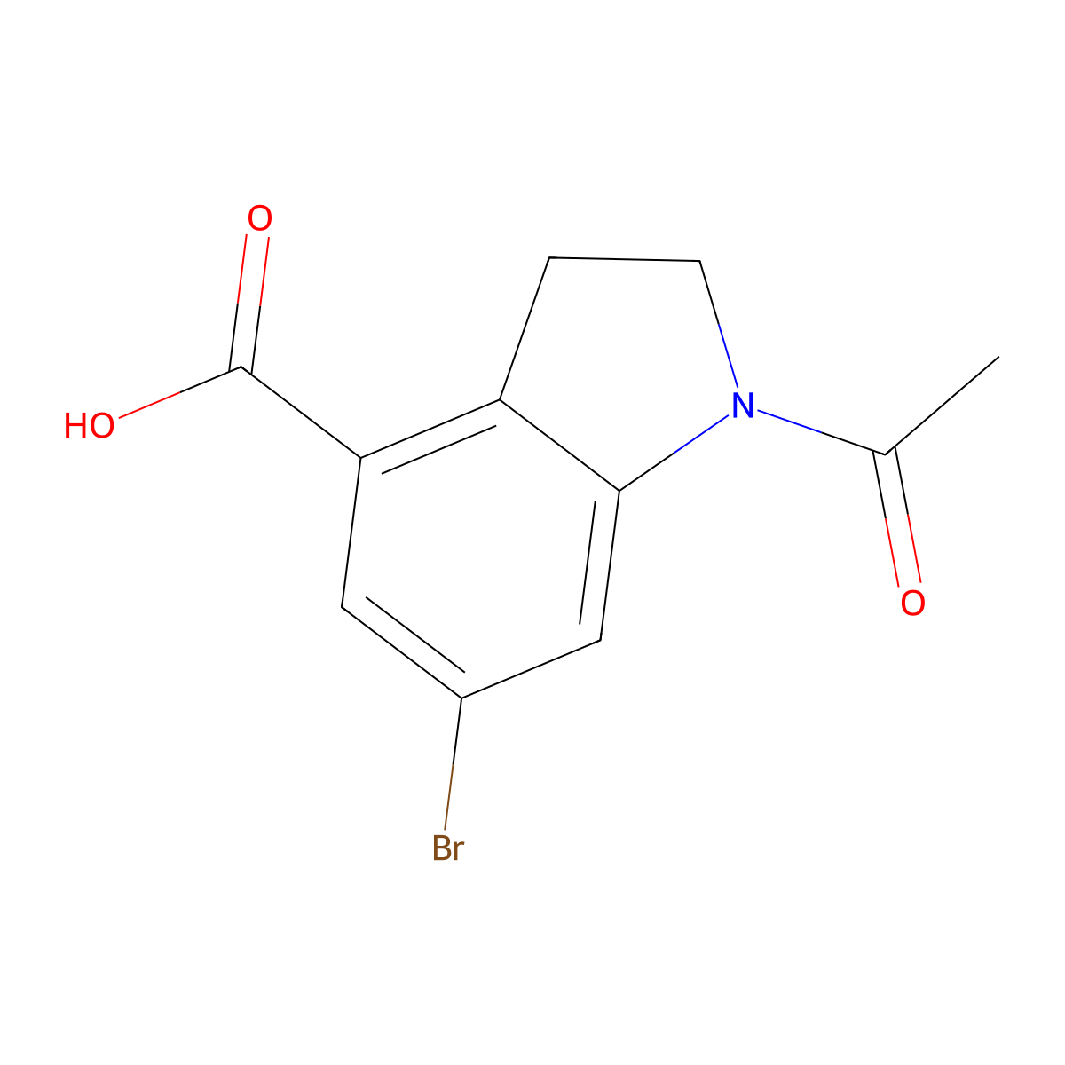 1-acetyl-6-bromo-2,3-dihydro-1H-indole-4-carboxylic acid molecular structure, CAS 2680818-10-2
