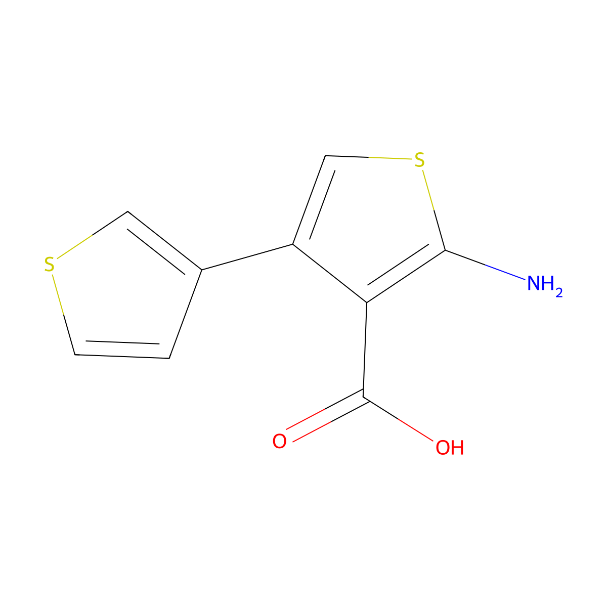 5-Amino-[3,3'-bithiophene]-4-carboxylic acid molecular structure, CAS 2680818-39-5