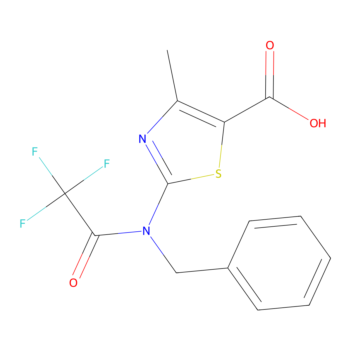 2-(N-benzyl-2,2,2-trifluoroacetamido)-4-methyl-1,3-thiazole-5-carboxylic acid molecular structure, CAS 2680818-48-6