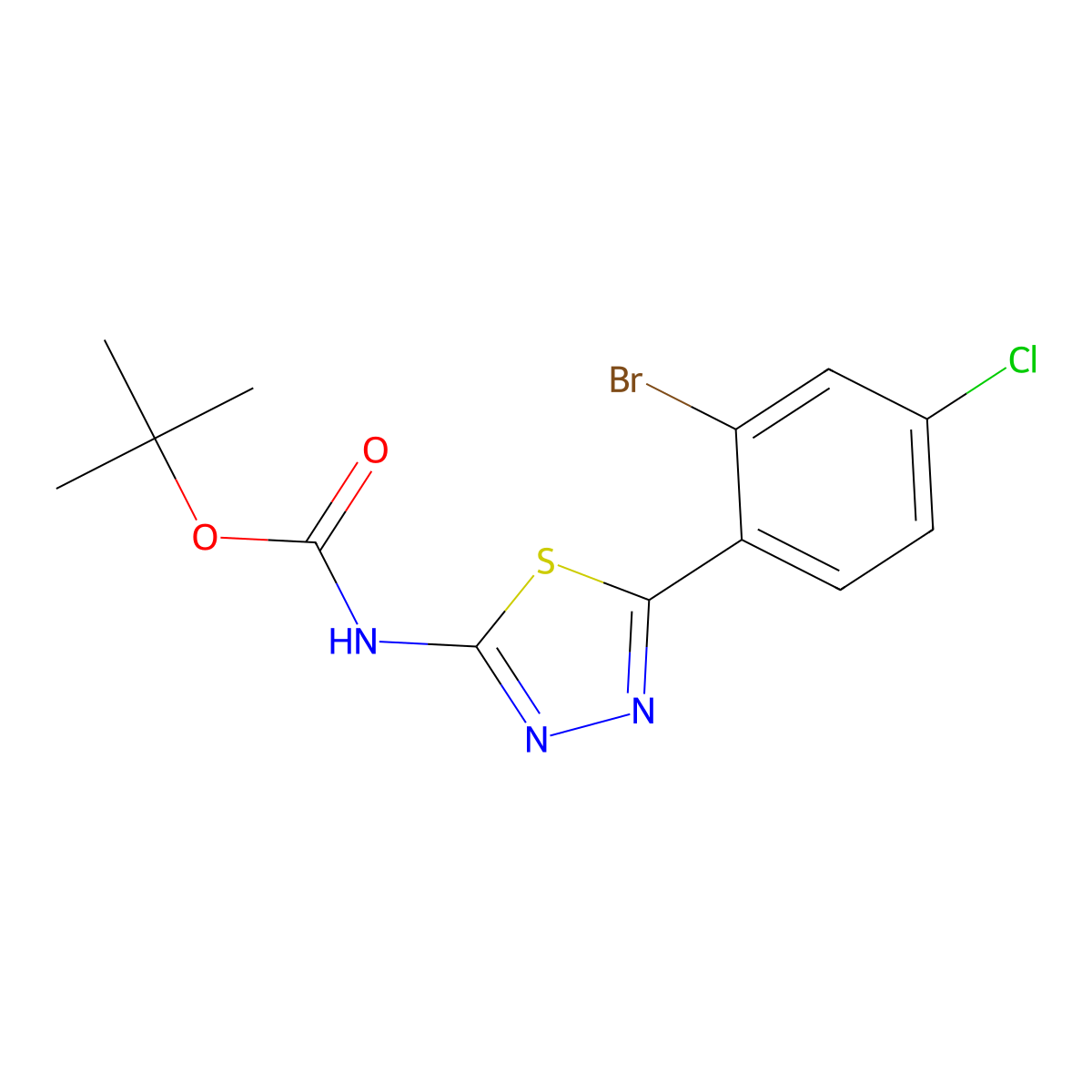tert-butyl N-[5-(2-bromo-4-chlorophenyl)-1,3,4-thiadiazol-2-yl]carbamate molecular structure, CAS 2680818-54-4