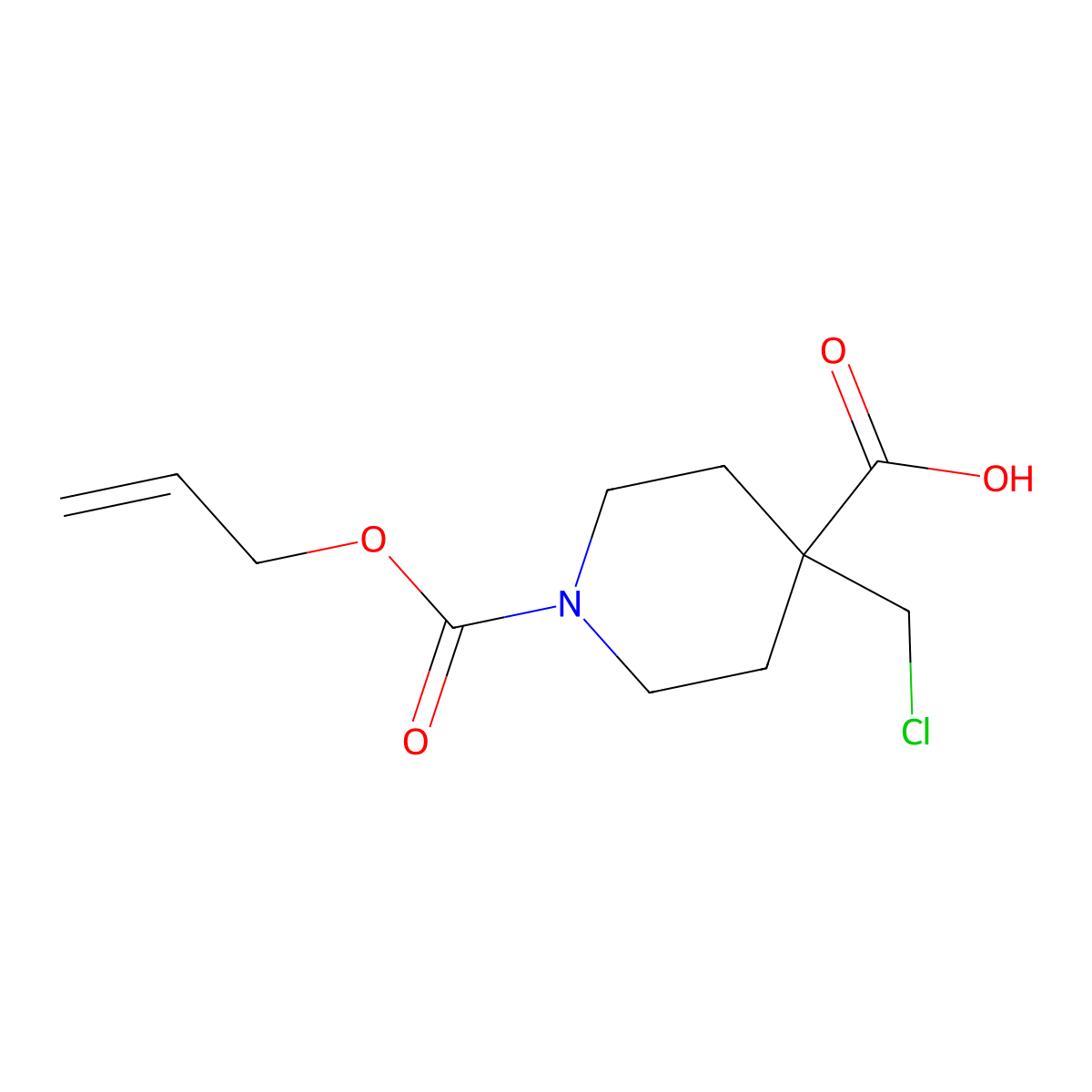 4-(Chloromethyl)-1-[(prop-2-en-1-yloxy)carbonyl]piperidine-4-carboxylic acid molecular structure, CAS 2680818-56-6