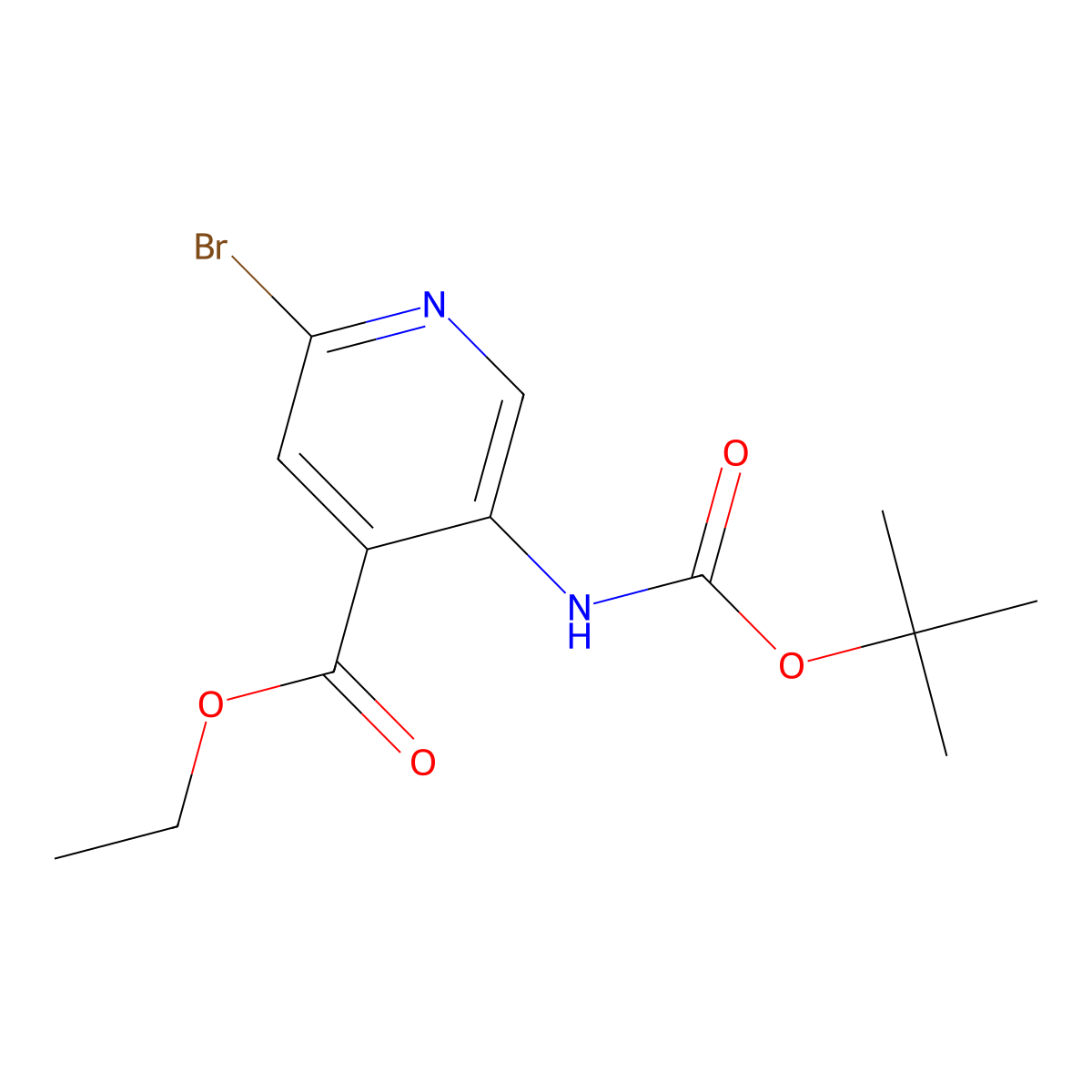 Ethyl 2-bromo-5-{[(tert-butoxy)carbonyl]amino}pyridine-4-carboxylate molecular structure, CAS 2680818-63-5